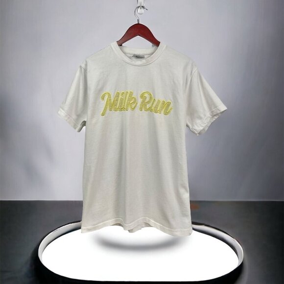 Milk Run Natural Cotton Logo Appliqué T Shirt Size M - Picture 1 of 7